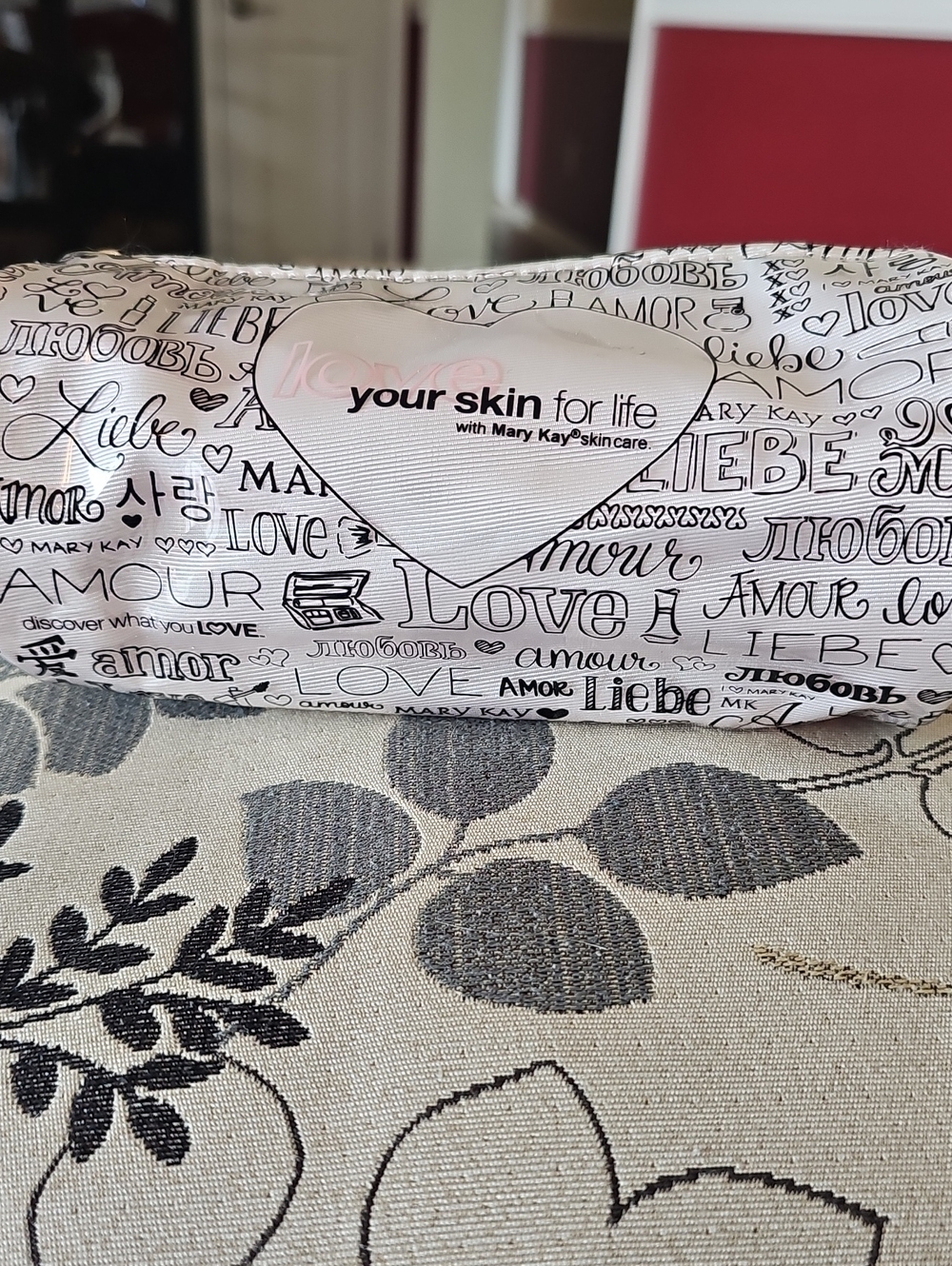 Mary Kay White Cosmetic Pouch with Black Script